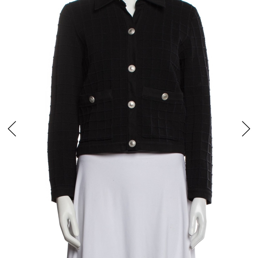 Maje Black Textured Blazer with Silver Buttons
